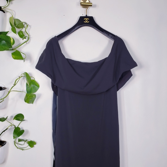 $890 BADGLEY MISCHKA Black Off the shoulder Gown 8 - Picture 7 of 12